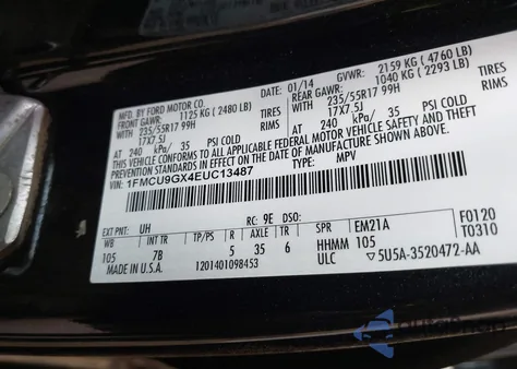 2014 Ford Escape Se из США, поврежденный, VIN 1FMCU9GX4EUC13487